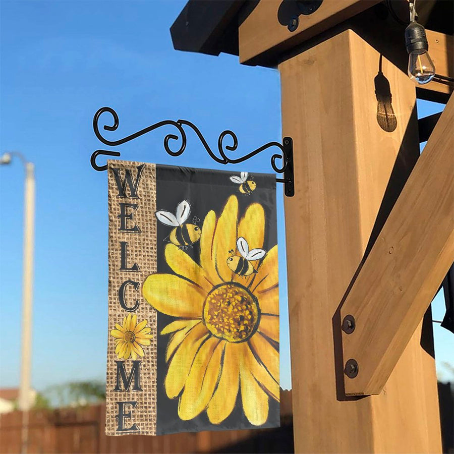 Welcome Sunflower Garden Flag | Rustic Bee & Burlap Print | Double Sided Polyester | Spring Summer Yard & Patio Decoration