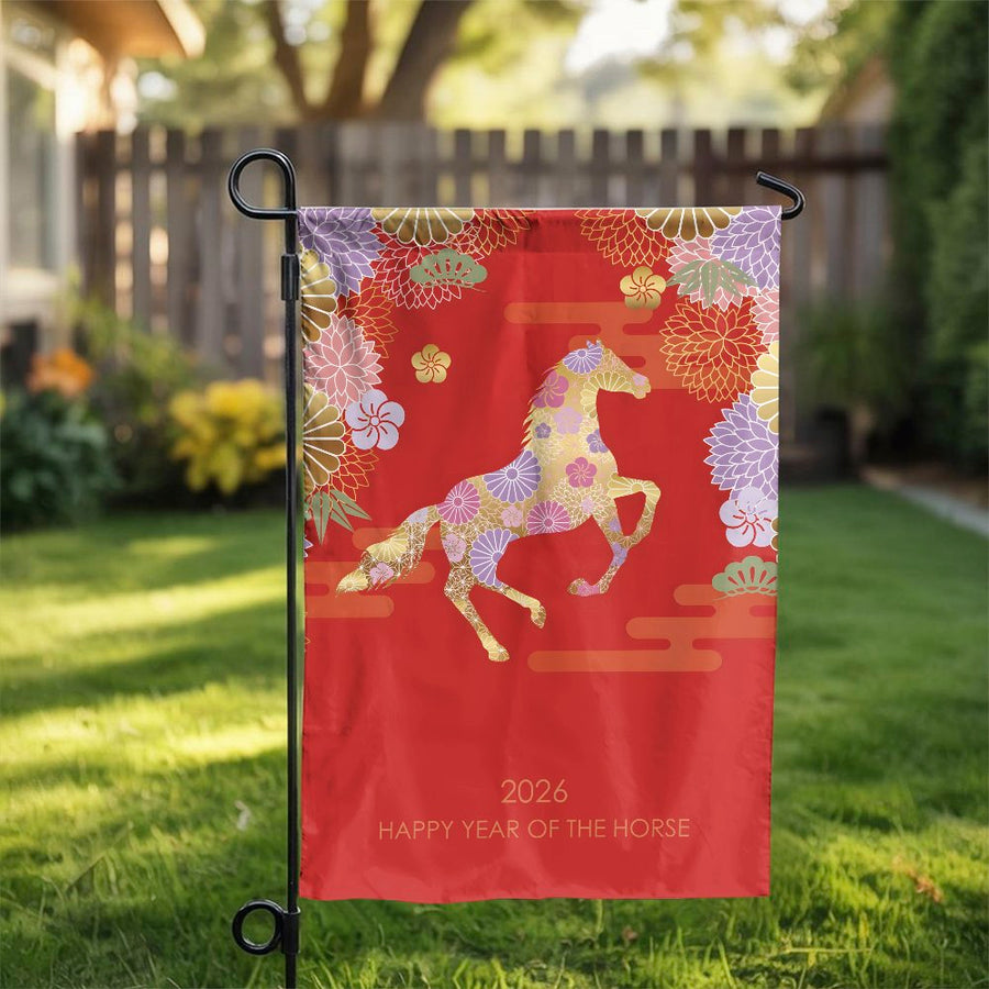 2026 Year of the Horse Garden Flag | Chinese New Year Zodiac Decor | Weather-Resistant Polyester | Double-Sided Lunar New Year Yard Sign for Holiday Gift