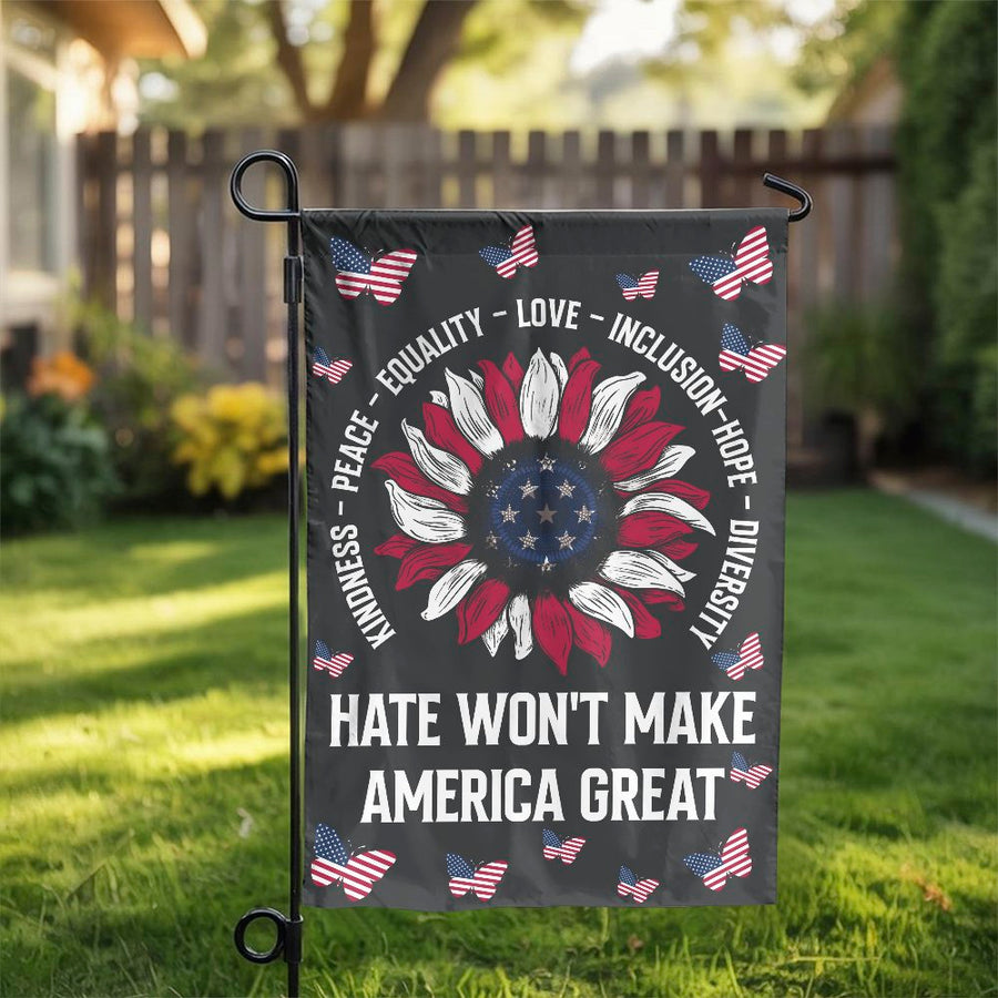 Patriotic Sunflower Garden Flag | Kindness Peace Love Equality Message | Weather-Resistant Double-Sided Fabric | Progressive Yard Art Gift