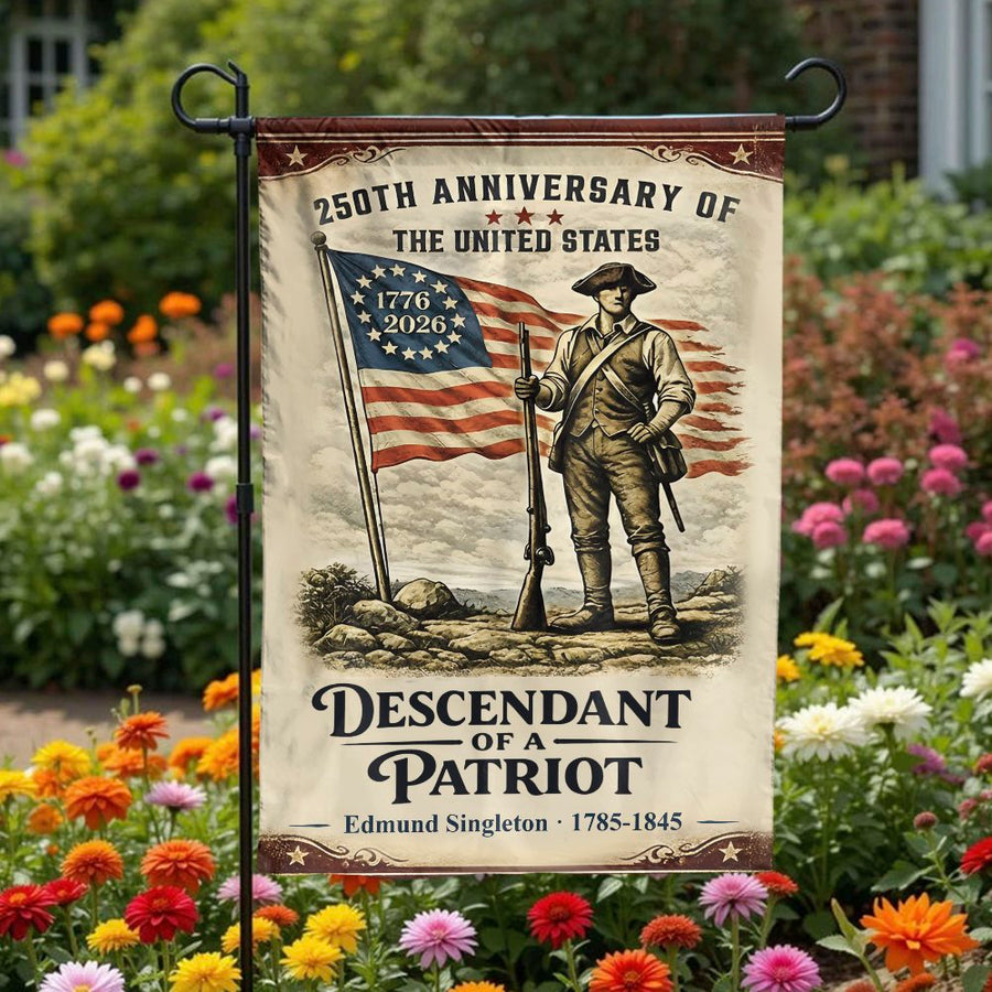 Patriotic 250th Anniversary Garden Flag | Descendant of a Patriot Revolutionary War Soldier | Premium Double Sided Fabric | Commemorative USA 2026 Yard Decor