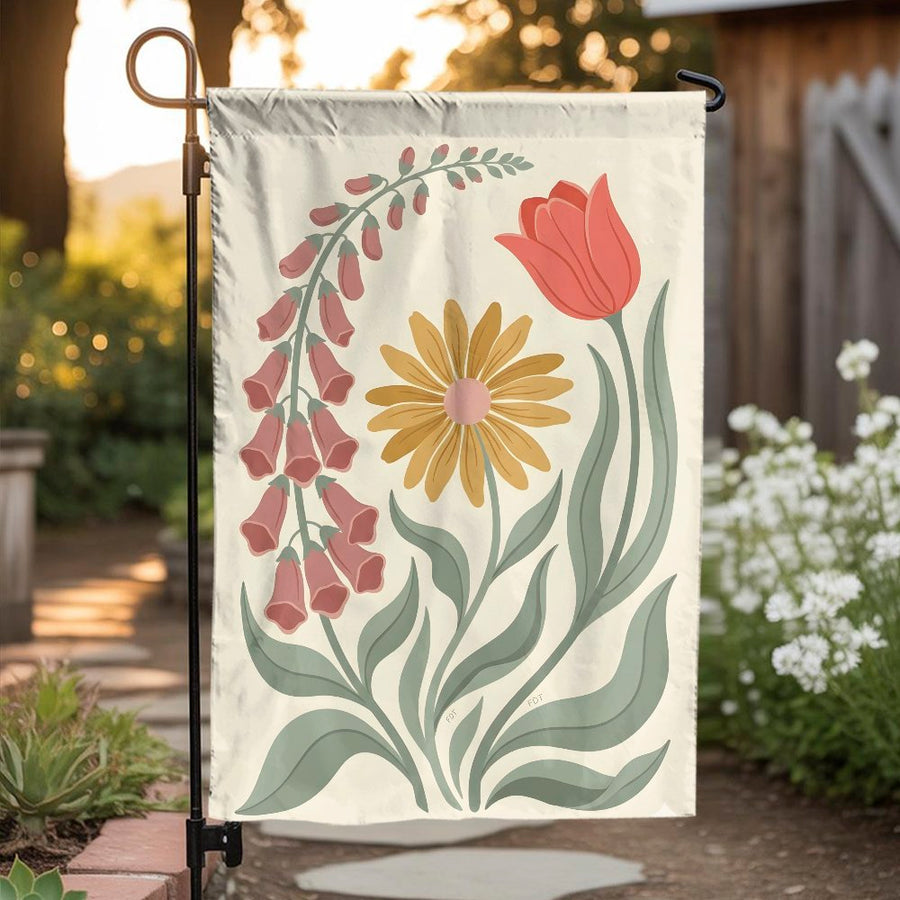 Floral Garden Flag | Vintage Botanical Wildflower Print | Double Sided Weatherproof Banner | Premium Outdoor Decor for Yard