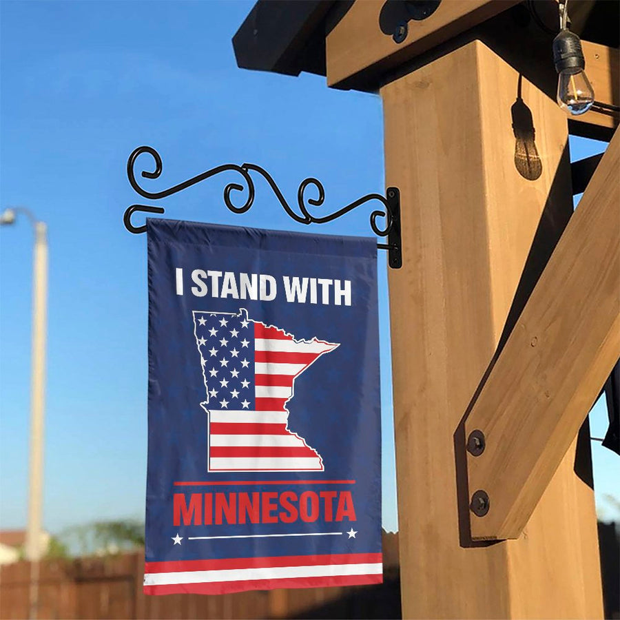 I Stand With Minnesota Garden Flag | American Flag State Outline | Premium Weather Resistant Polyester | Patriotic Yard Decor & Outdoor House Banner