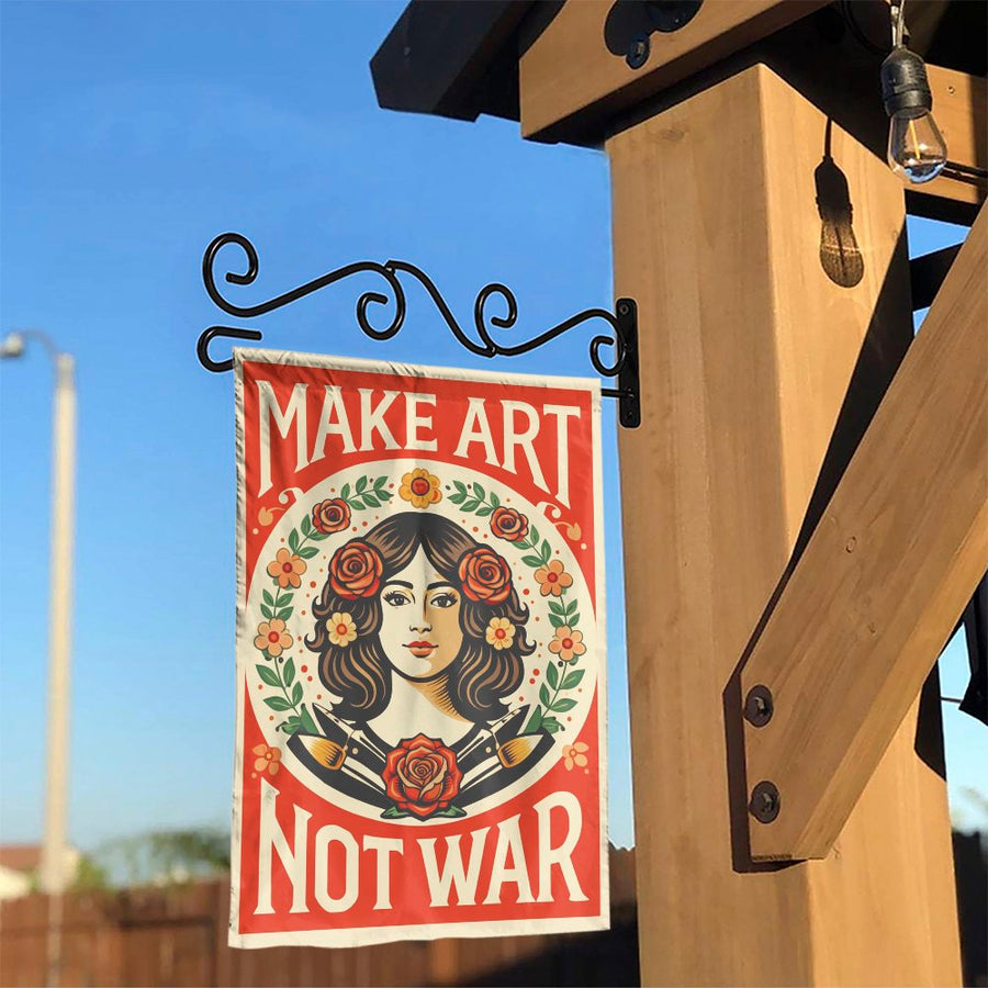 Make Art Not War Garden Flag | Vintage Style Anti-War Poster Art | Weather-Resistant Double-Sided Print | Outdoor Yard Decor Gift for Artist