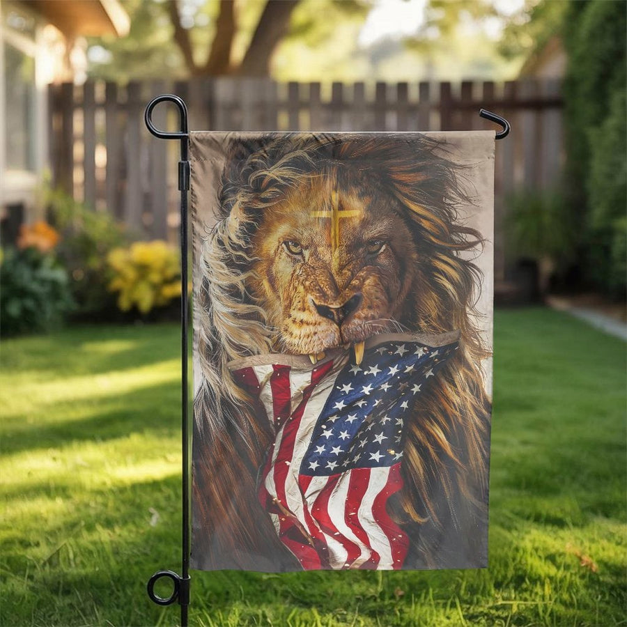 Lion of Judah Garden Flag | Patriotic Christian US Flag Design | Weather-Resistant Double Sided | Christian Home Decor Gift for Patriots