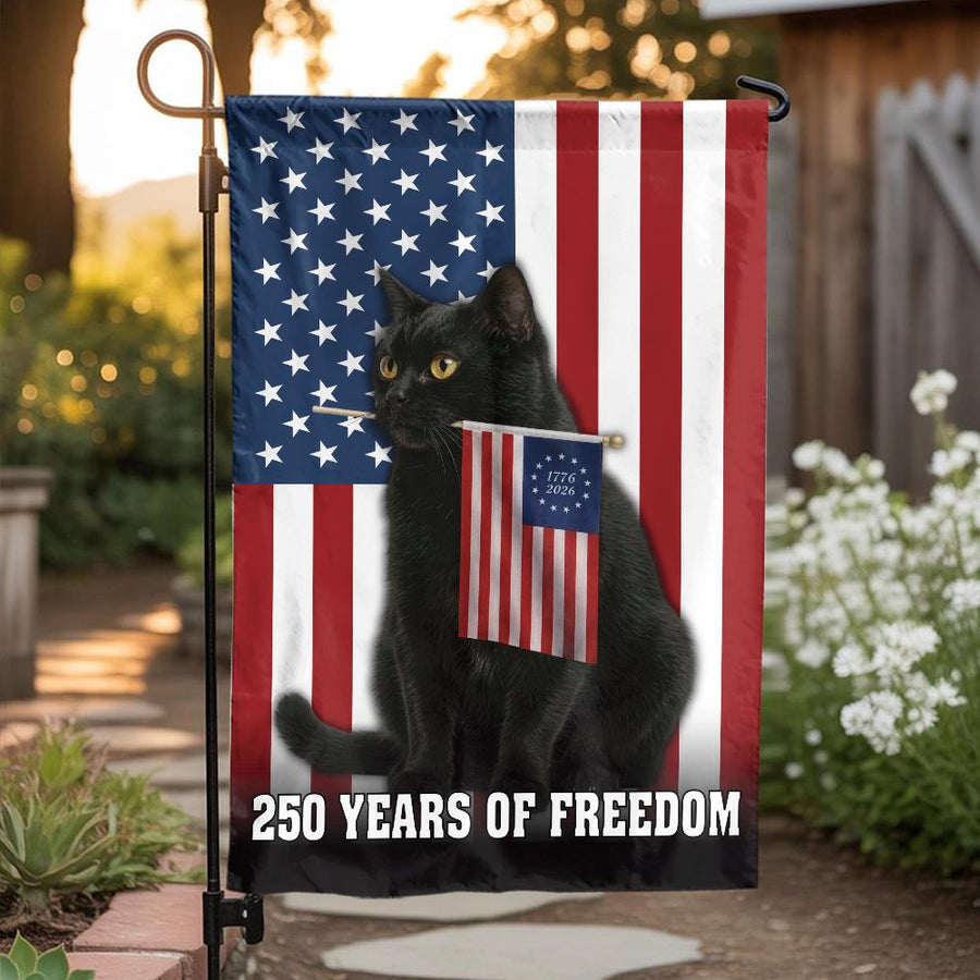 Patriotic Black Cat Garden Flag | America 250th Anniversary 2026 Design | Weather-Resistant Polyester | Outdoor Yard Decor Gift for Cat Lovers
