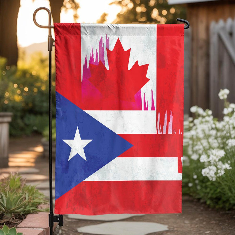 Canadian Puerto Rican Garden Flag | Distressed Heritage Design | Double Sided Polyester Banner | Outdoor Decor Gift for Dual Citizen