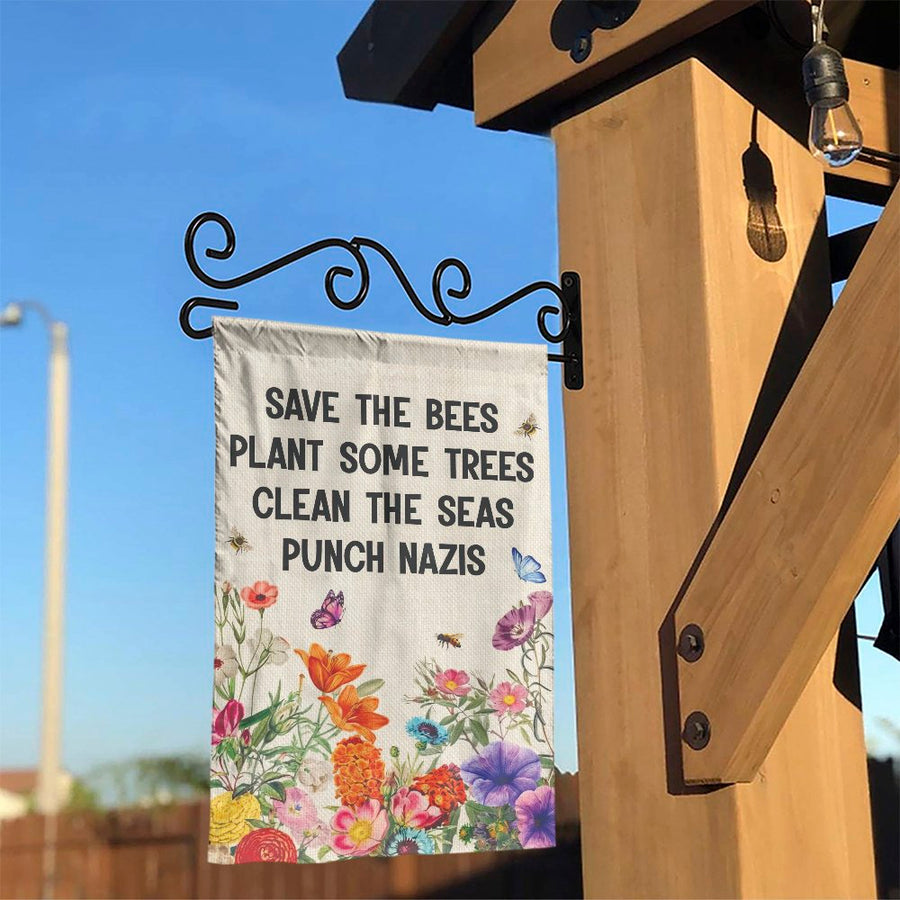 Save The Bees Garden Flag | Activist Quote with Botanical Wildflowers | Double-Sided Weather Resistant Fabric | Liberal Yard Decor Gift for Gardeners