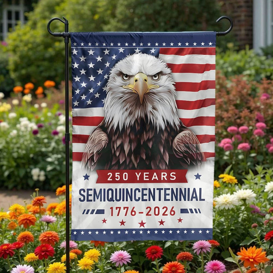 USA 250th Anniversary Garden Flag | Patriotic Eagle & US Flag Design | Double Sided Weather Resistant Polyester | Collector's Semiquincentennial Yard Decor