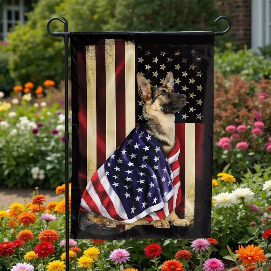 German Shepherd Garden Flag | Patriotic American Flag Dog Art | Premium Double-Sided Polyester | Gift for GSD Owner & Veteran Yard Decor