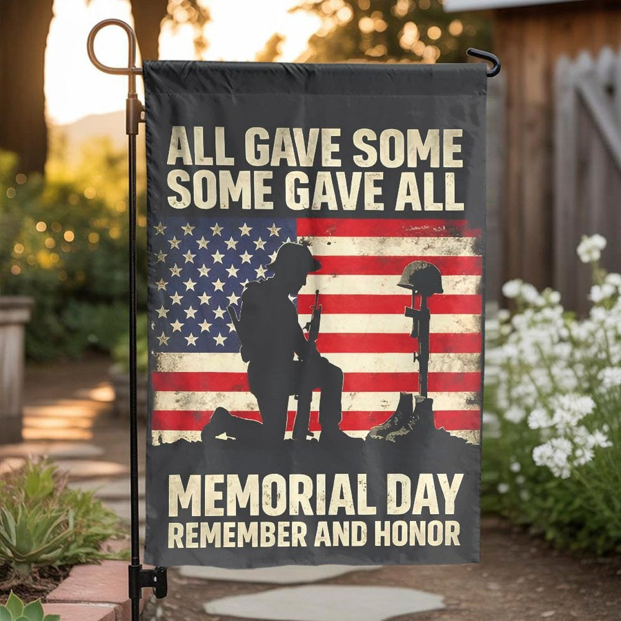 Memorial Day Garden Flag | Kneeling Soldier American Flag Design | Double-Sided Weatherproof Fabric | Patriotic Yard Decor Gift for Veterans