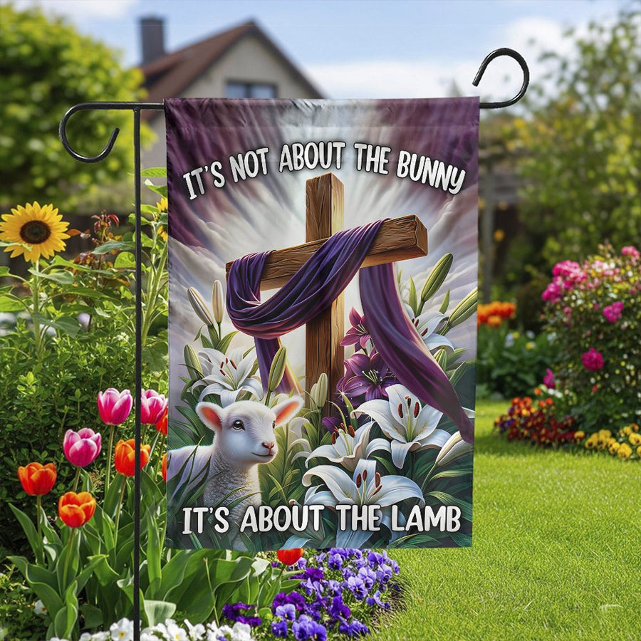 Religious Easter Garden Flag | It's About The Lamb Cross Design | Weather Resistant Polyester | Christian Home Decor Gift