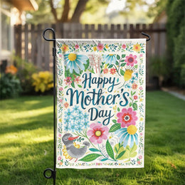 Happy Mother's Day Garden Flag | Vibrant Floral Bird Art | Weather Resistant Outdoor Banner | Premium Yard Decor Gift for Mom