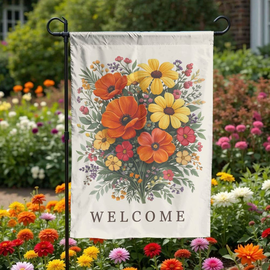 Welcome Garden Flag | Vintage Wildflower Bouquet | Double-Sided Weather Resistant Fabric | Spring & Summer Outdoor Yard Decor Gift