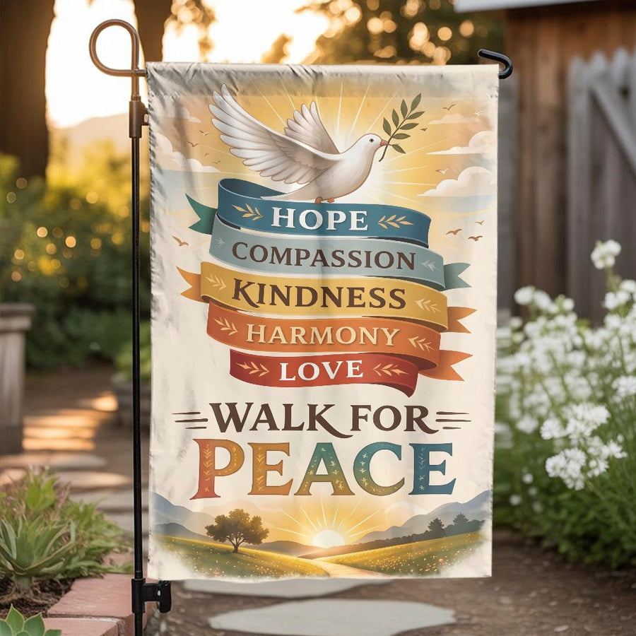 Peace Dove Garden Flag | Inspirational 'Walk for Peace' Message | Double Sided Polyester | Religious & Spiritual Outdoor Yard Decor