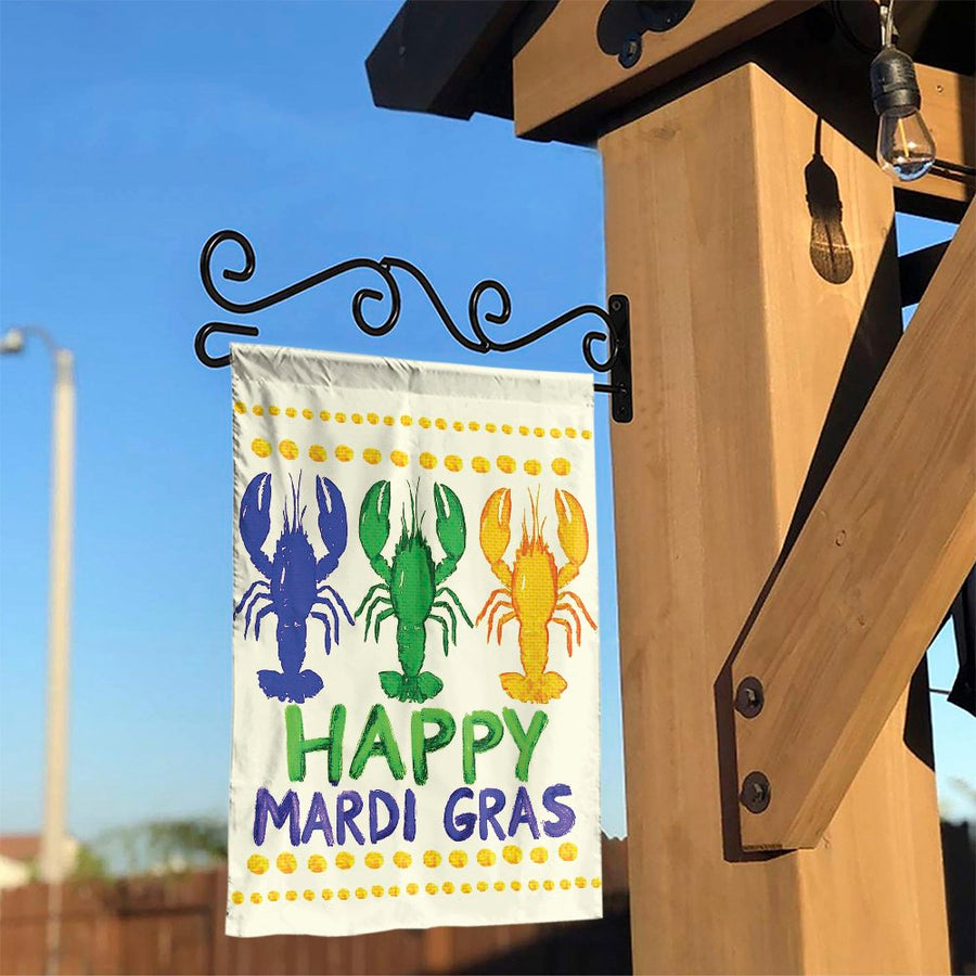 Mardi Gras Garden Flag | Colorful Crawfish Trio Print | Weather Resistant Double Sided Fabric | New Orleans Themed Outdoor Decor Gift