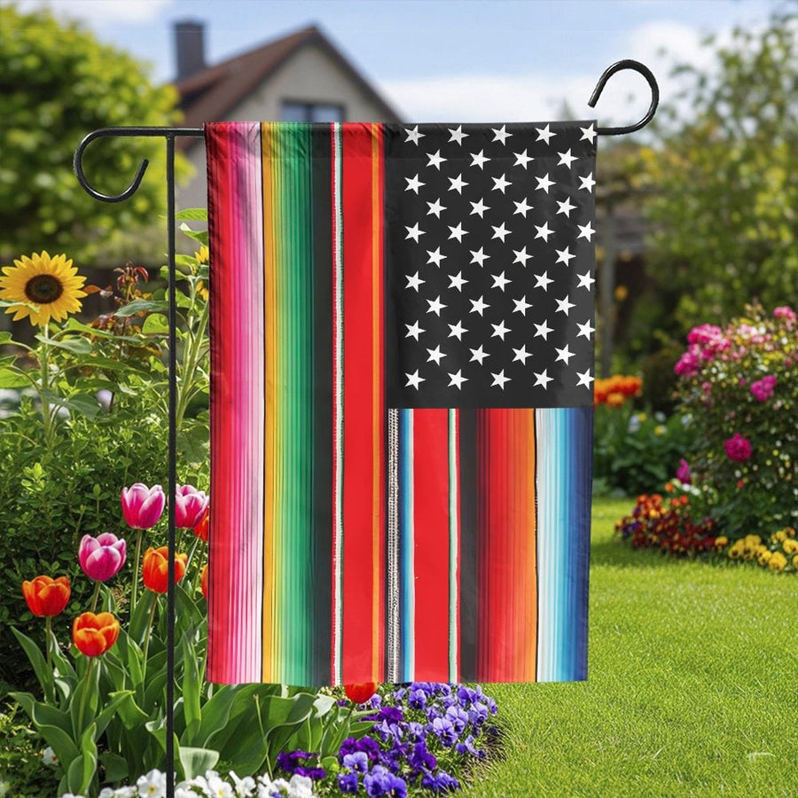 Mexican American Garden Flag | Serape Stripe & Stars Design | Weather-Resistant Polyester | Outdoor Yard Decor Gift for Cultural Pride