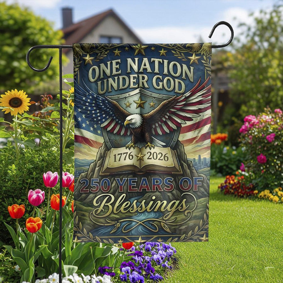 America 250th Anniversary Garden Flag | One Nation Under God Eagle Design | Double Sided Weather Resistant Polyester | Collector's 2026 Patriotic Decor