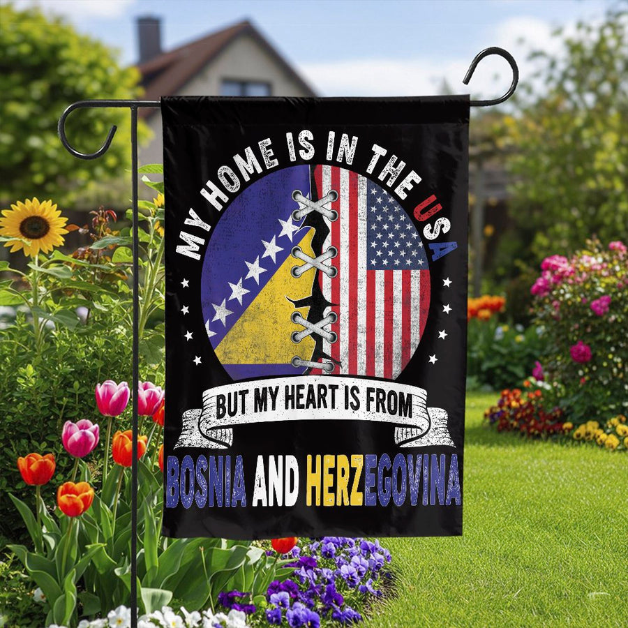 Bosnian American Garden Flag | My Heart is From Bosnia Design | Double-Sided Polyester | Patriotic Yard Decor Gift for Bosnian Family