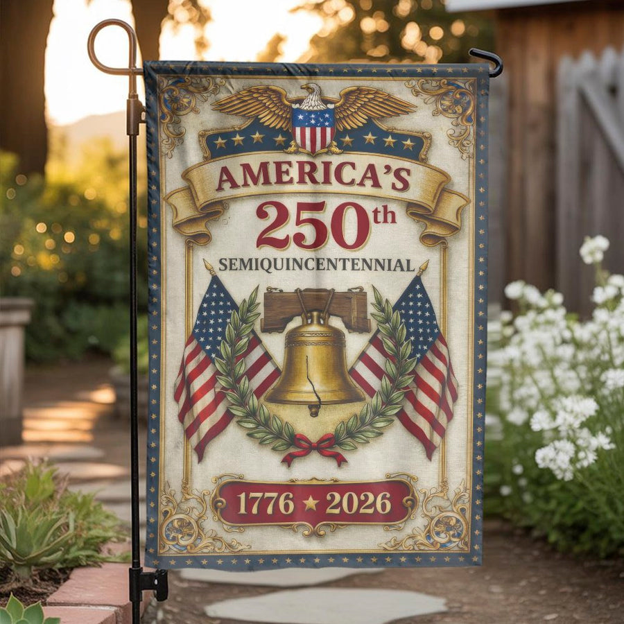 America's 250th Anniversary Garden Flag | Vintage Liberty Bell & Eagle Design | Double Sided Polyester Banner | Commemorative Patriotic Yard Decor Gift
