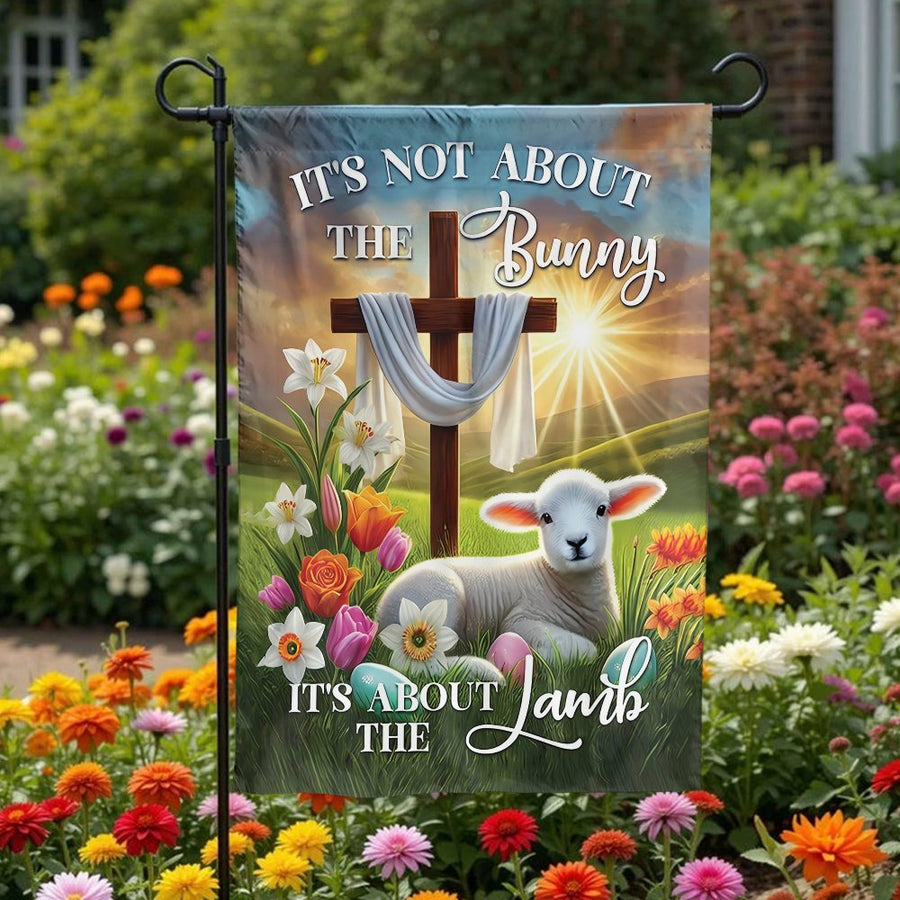 Religious Easter Garden Flag | It's About The Lamb Cross Art | Double Sided Polyester | Christian Home Yard Decor Gift