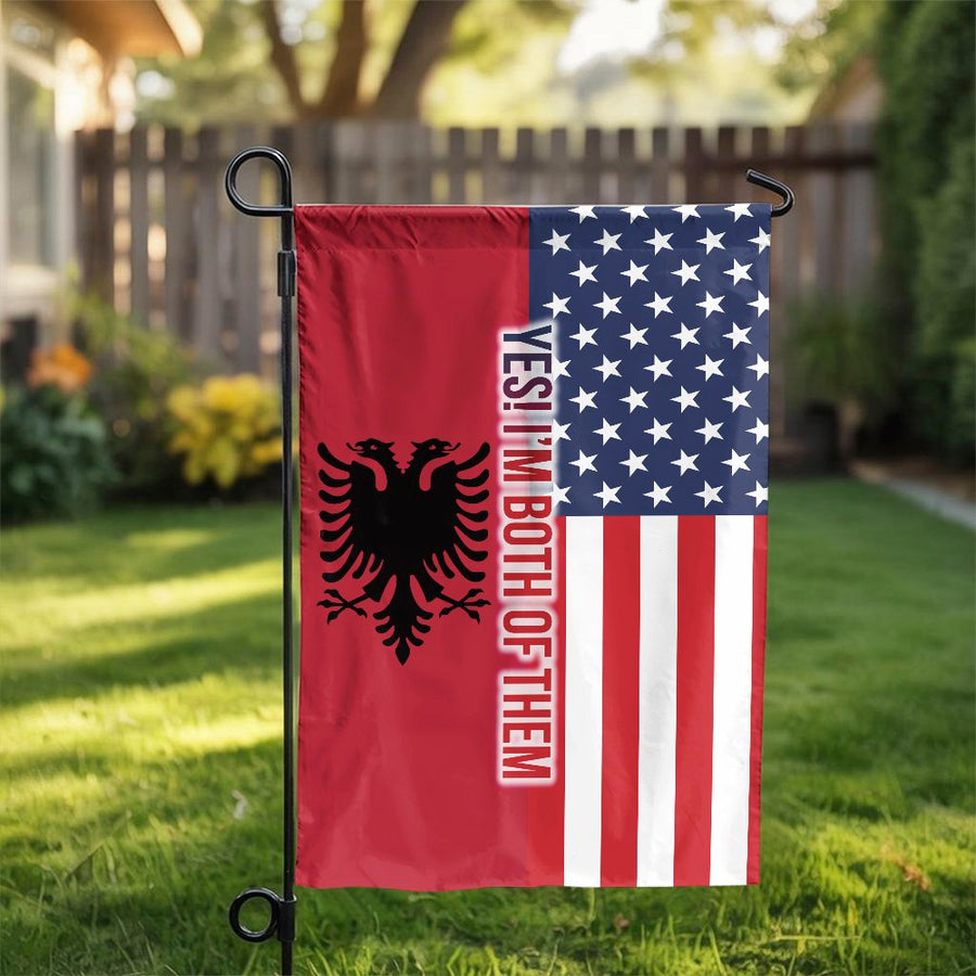 Albanian American Garden Flag | Split USA & Albania Heritage Design | Double Sided Polyester | Patriotic Gift for Albanian Americans