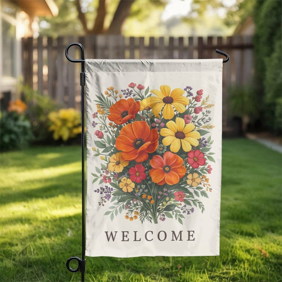 Welcome Garden Flag | Vintage Wildflower Bouquet | Double-Sided Weather Resistant Fabric | Spring & Summer Outdoor Yard Decor Gift
