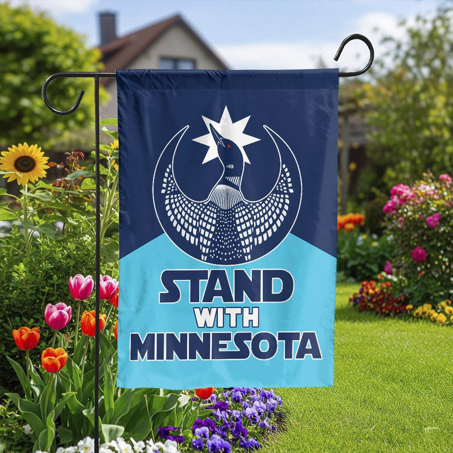 Stand With Minnesota Garden Flag | Loon & North Star Graphic Design | Premium Weather-Resistant Polyester | State Pride Yard Decor Gift