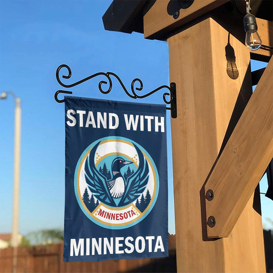 Stand With Minnesota Garden Flag | Loon State Bird Emblem | Weather-Resistant Polyester | MN State Pride Gift & Yard Decor
