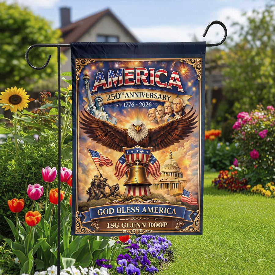 America 250th Anniversary Garden Flag | Patriotic Eagle & God Bless America Design | Double-Sided Weather Resistant Fabric | Commemorative Yard Decor Gift for Patriots