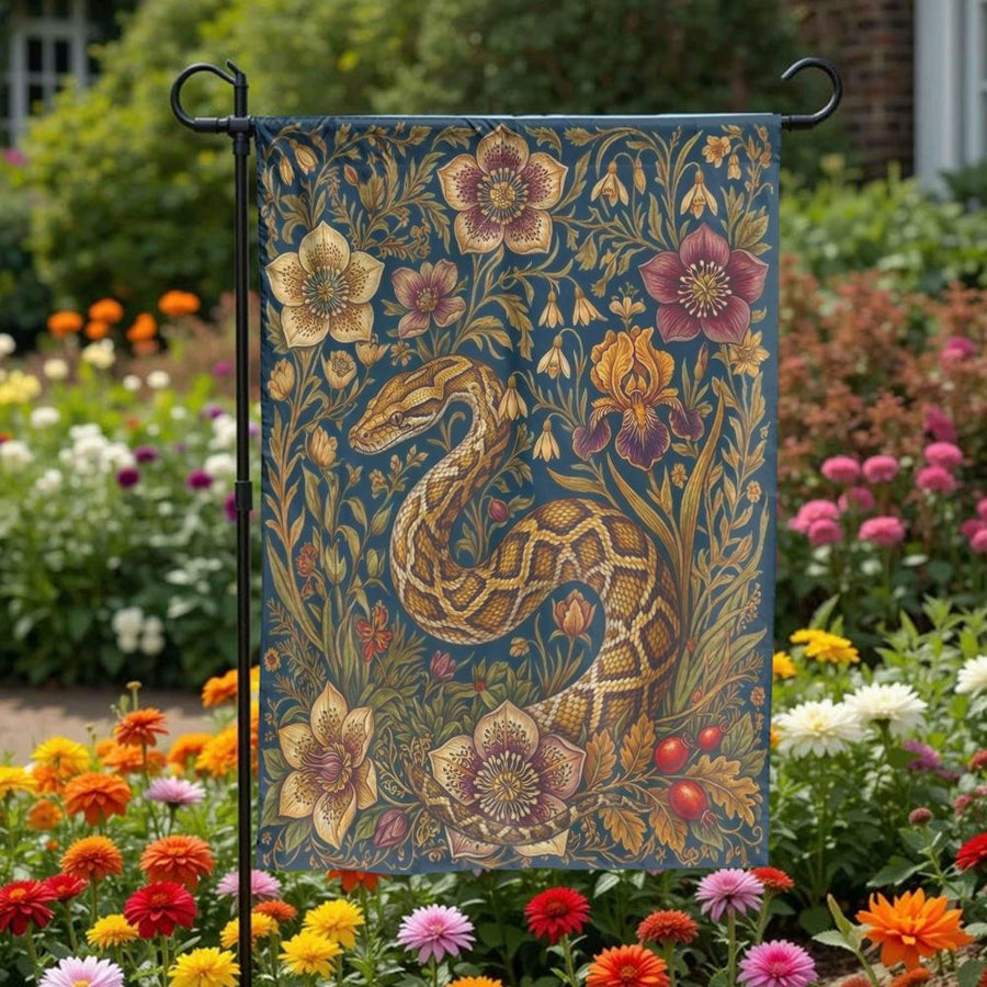 Vintage Snake Garden Flag | Double Sided Botanical Serpent Art | Weather-Resistant Polyester | Outdoor Yard & Patio Decor Gift
