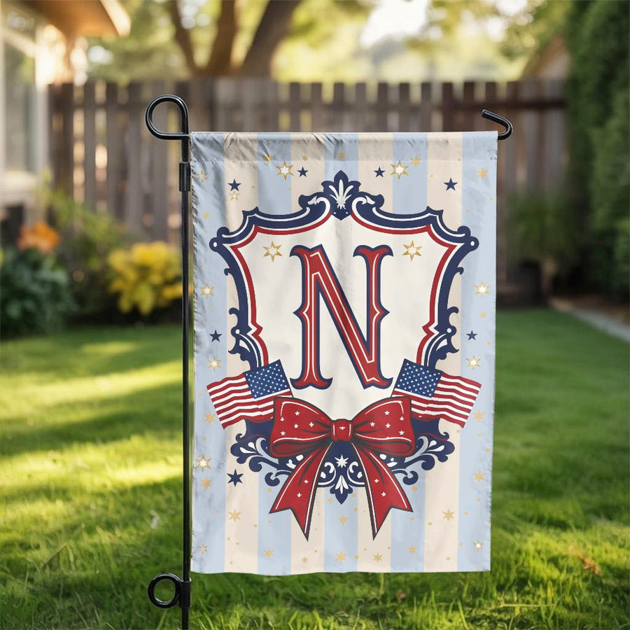 Patriotic Monogram N Garden Flag | Vintage Americana Style with US Flags | Double Sided Polyester | Outdoor Yard & Home Decor Gift