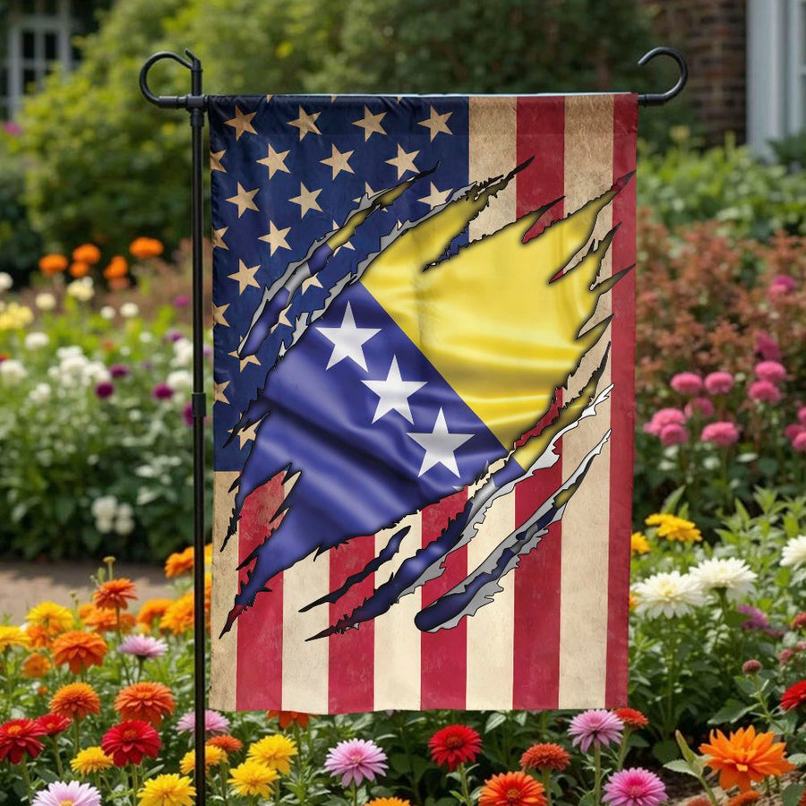Bosnian American Garden Flag | Distressed USA Flag with Bosnia Reveal | Weather-Resistant Polyester | Premium Yard Decor Gift for Bosnian-Americans