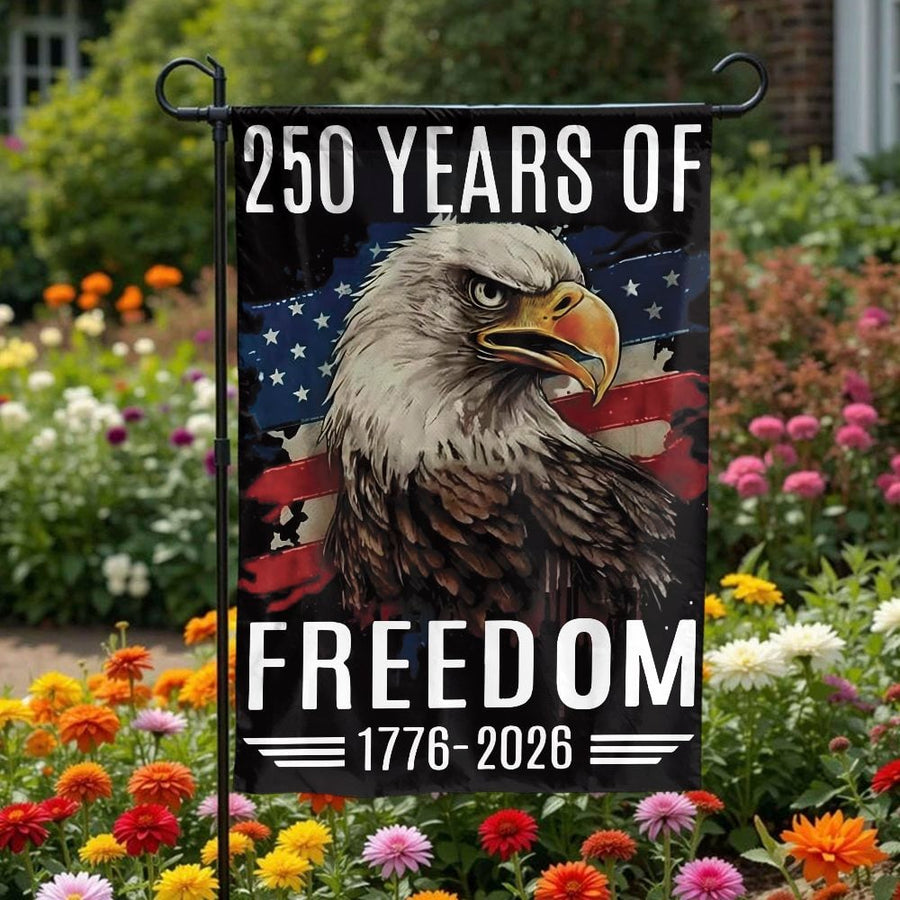 Patriotic Eagle Garden Flag | 250 Years of Freedom 1776-2026 Design | Double Sided Weather Resistant Fabric | Commemorative USA Yard Decor Gift