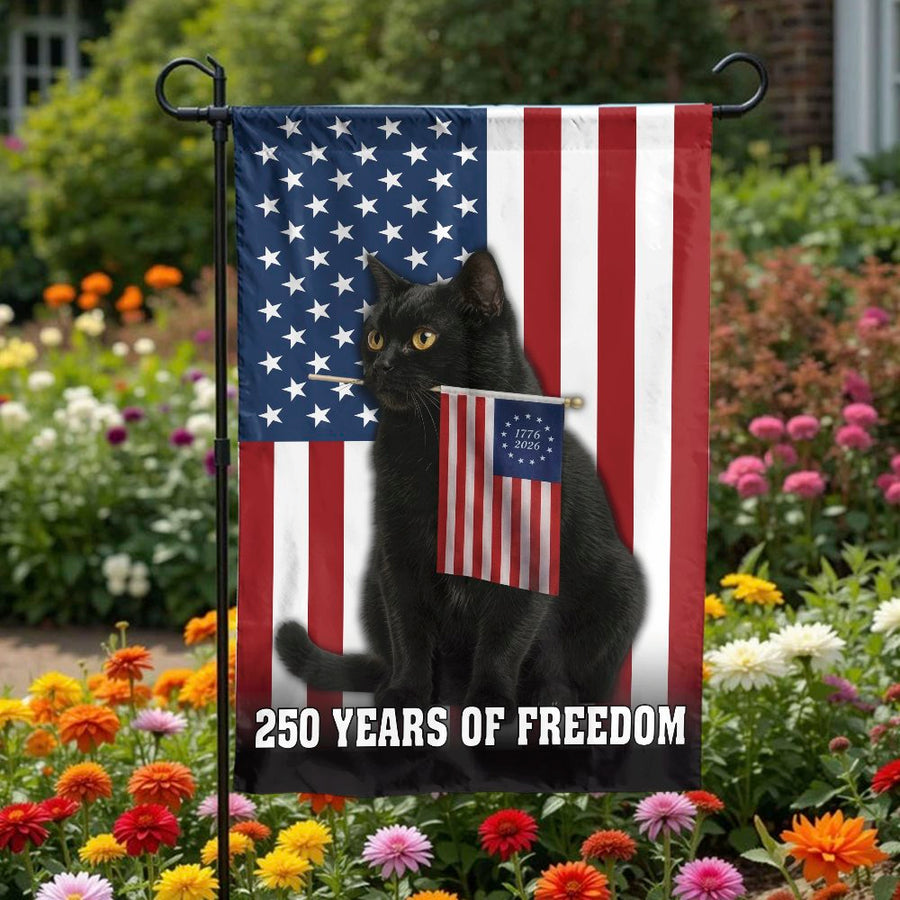 Patriotic Black Cat Garden Flag | America 250th Anniversary 2026 Design | Weather-Resistant Polyester | Outdoor Yard Decor Gift for Cat Lovers