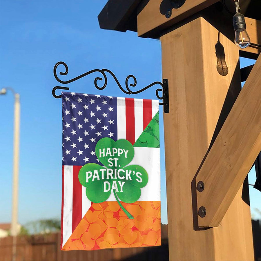 St. Patrick's Day Garden Flag | Irish American Shamrock House Flag | Double-Sided Polyester | Decorative Outdoor Yard & Patio Decor