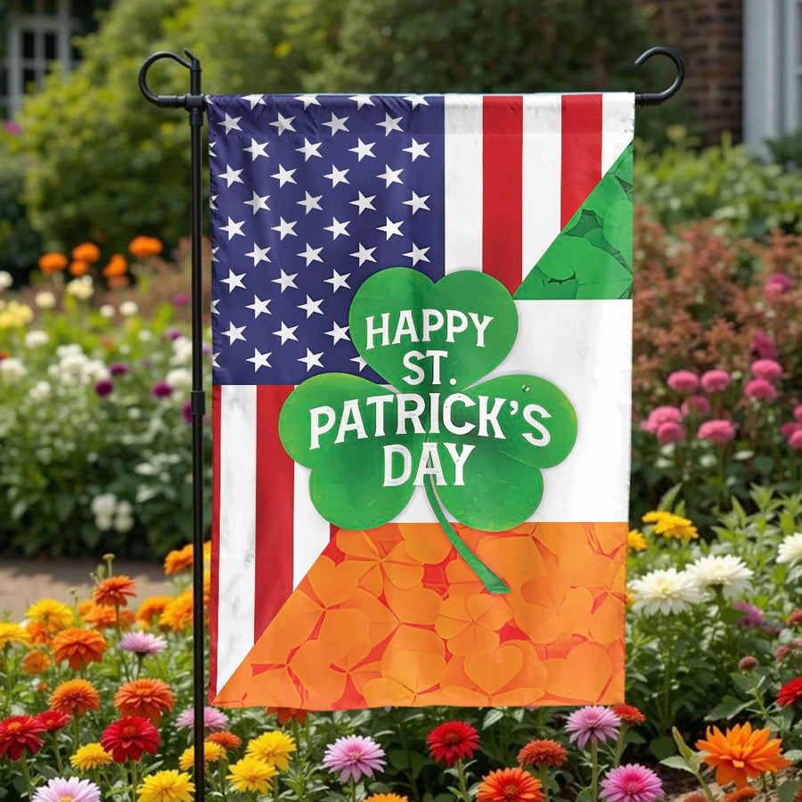 St. Patrick's Day Garden Flag | Irish American Shamrock House Flag | Double-Sided Polyester | Decorative Outdoor Yard & Patio Decor