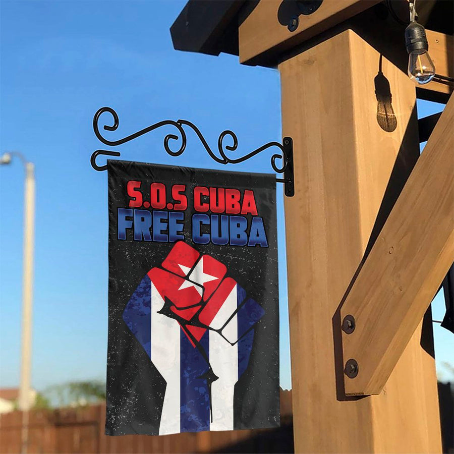 Free Cuba Garden Flag | SOS Cuba Patriotic Freedom Fist | Double Sided Weather Resistant Polyester | Yard Decor Gift for Cuban Patriots