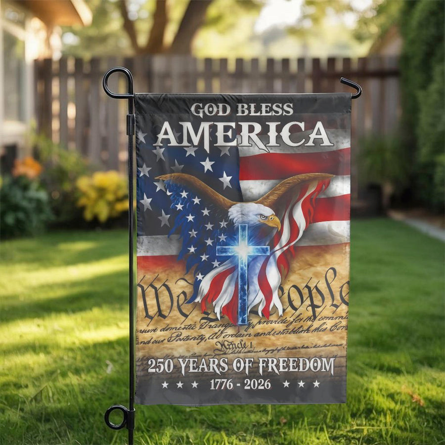 Patriotic Garden Flag | 250th Anniversary Eagle and Cross Design | Weather-Resistant Double-Sided | God Bless America Yard Decor Gift for Patriots