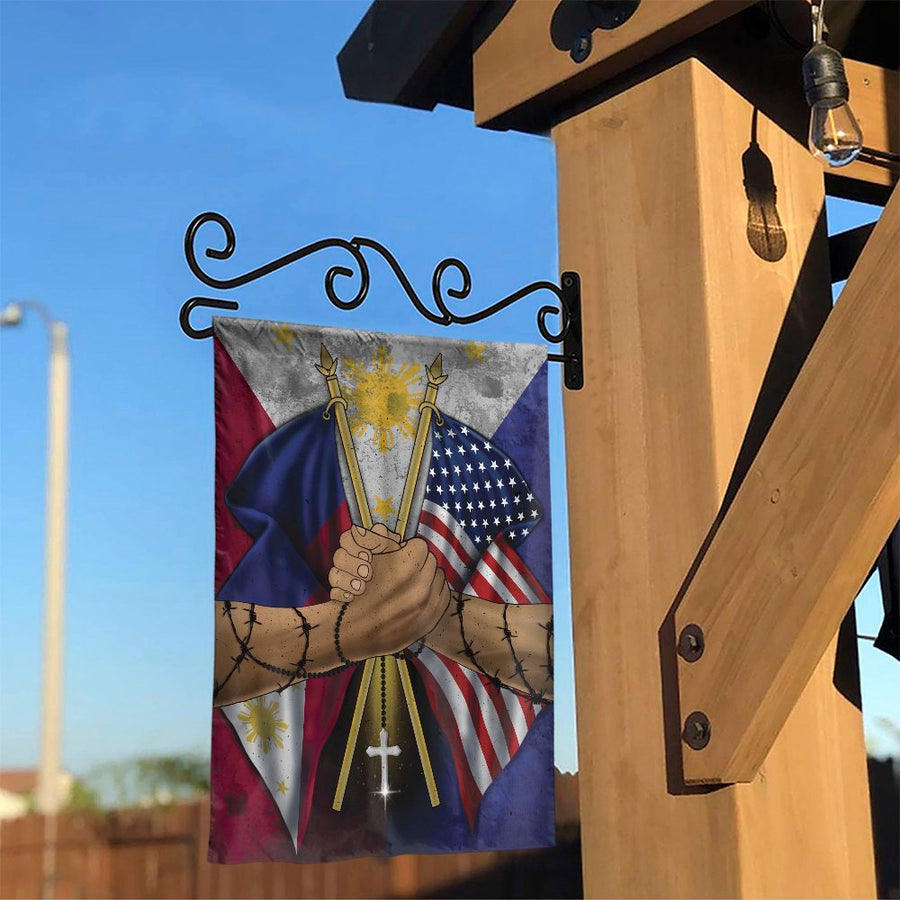Filipino American Unity Garden Flag | Double-Sided Pinoy Pride Handshake Art | Weather-Resistant Polyester | Gift for Filipino American Heritage