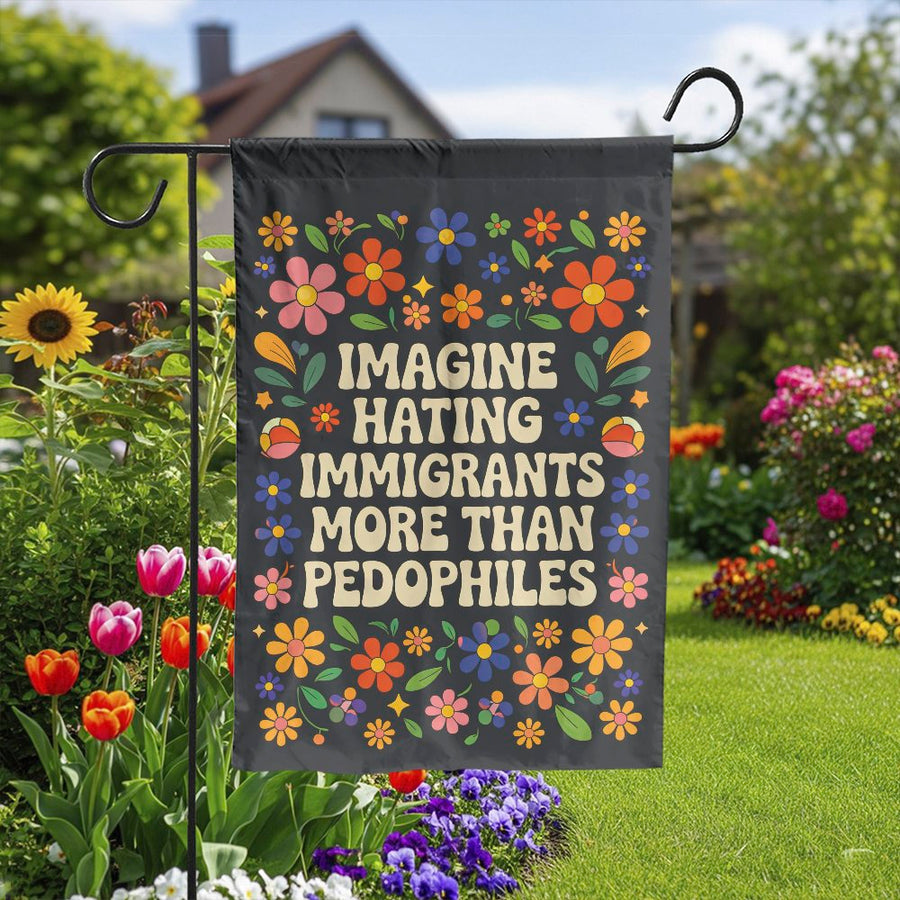 Pro Immigrant Garden Flag | Retro 70s Floral Political Statement | Double Sided Weather Resistant Fabric | Progressive Yard Decor & Activist Gift