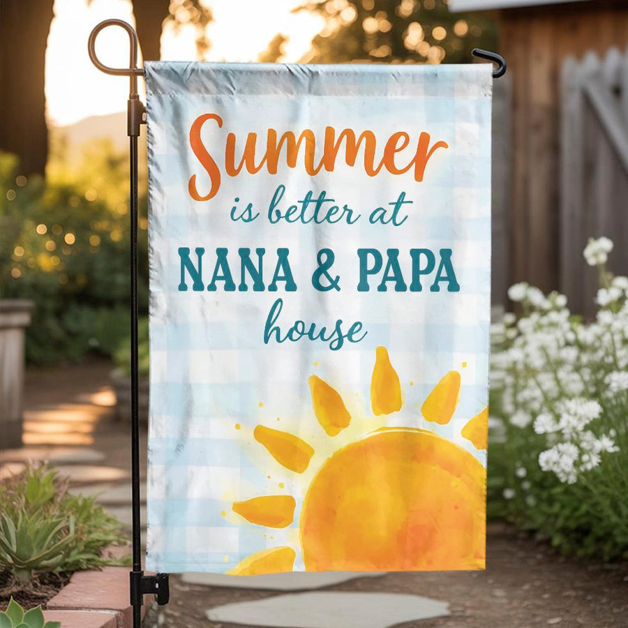 Nana and Papa Garden Flag | Summer is Better Design with Watercolor Sun | Double Sided Weather Resistant Polyester | Premium Gift for Grandparents