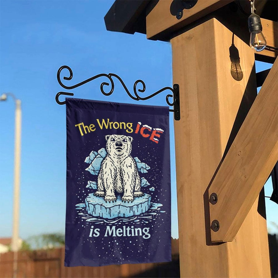 Wrong Ice Is Melting Garden Flag | Political Polar Bear Climate Change Sign | Double Sided Premium Polyester | Progressive Activist Yard Decor Gift