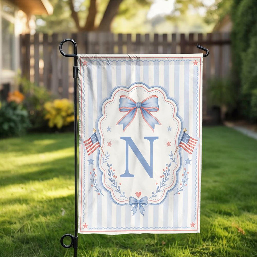 Patriotic Monogram Garden Flag | Letter N Initial American Flag Design | Double Sided Polyester | 4th of July Yard Decor Gift