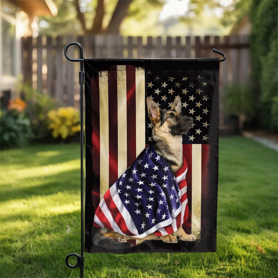 German Shepherd Garden Flag | Patriotic American Flag Dog Art | Premium Double-Sided Polyester | Gift for GSD Owner & Veteran Yard Decor