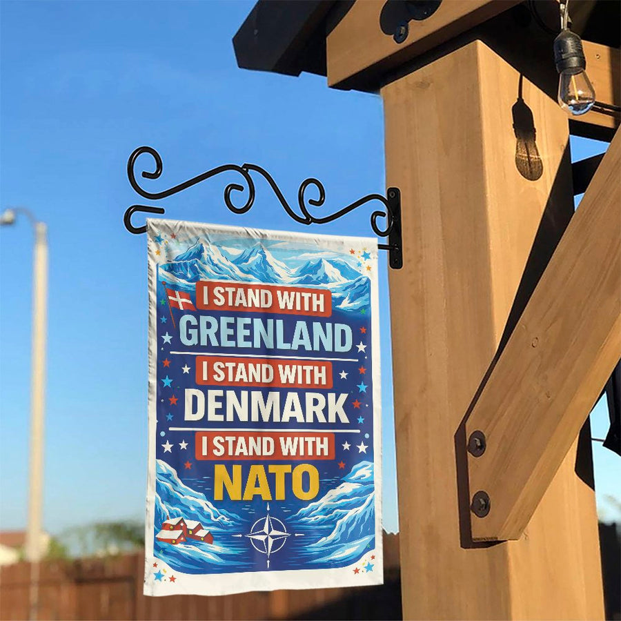 I Stand With Greenland Garden Flag | Patriotic Denmark & NATO Support Sign | Weather-Resistant Polyester | Outdoor Yard Decor Gift