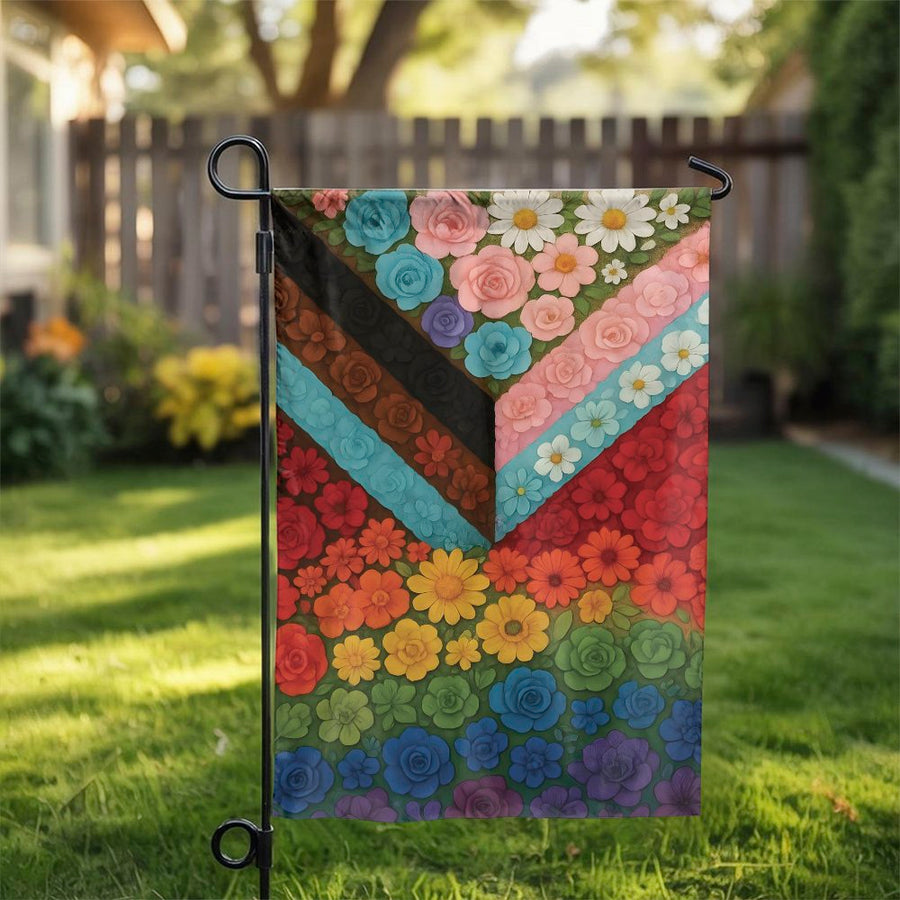 Floral Progress Pride Flag | Textured Botanical Art Decor | Double-Sided Polyester | Premium LGBTQ Garden Gift for Ally