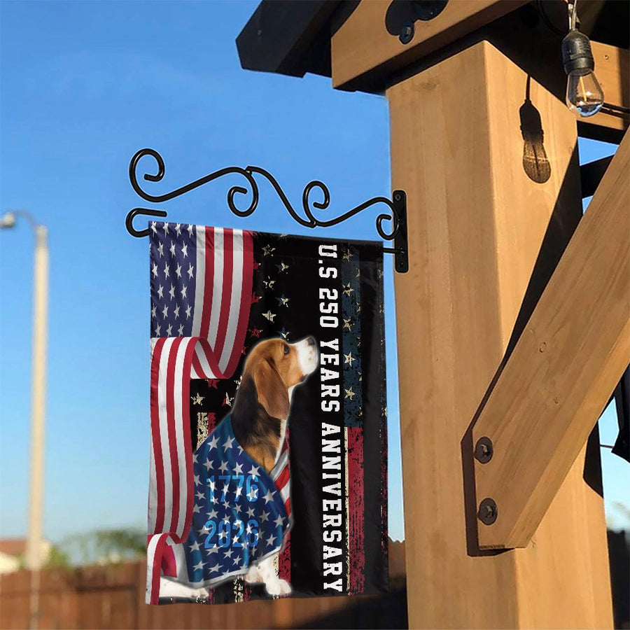 Patriotic Beagle Garden Flag | US 250th Anniversary 1776-2026 | Double-Sided Polyester | Outdoor Yard Decor Gift for Dog Lovers