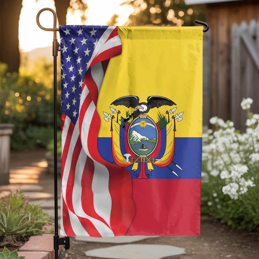 Ecuadorian American Garden Flag | Half USA and Ecuador Heritage Design | Weather Resistant Polyester | Gift for Ecuadorian Outdoor Yard Decor