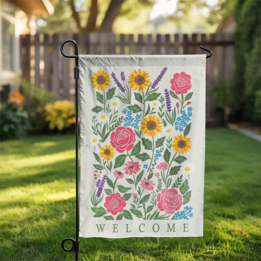 Floral Welcome Garden Flag | Double Sided Wildflower Banner | Weather-Resistant Polyester | Seasonal Yard Decor & Housewarming Gift