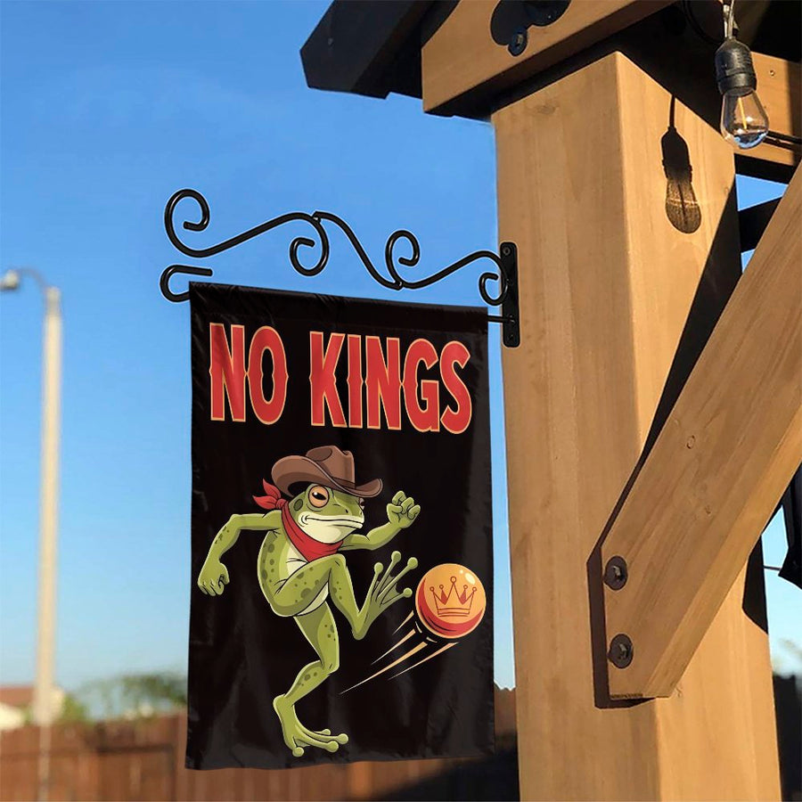No Kings Frog Garden Flag | Funny Cowboy Frog Design | Double-Sided Polyester | Unique Outdoor Yard Decor Gift